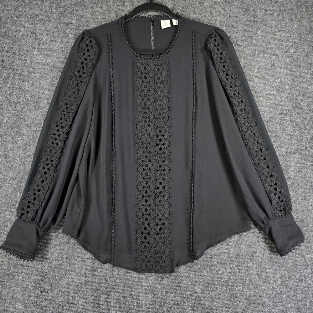 Joie Women's M Black Guipure Lace Blouse Long Sleeve Crochet Trim Romantic